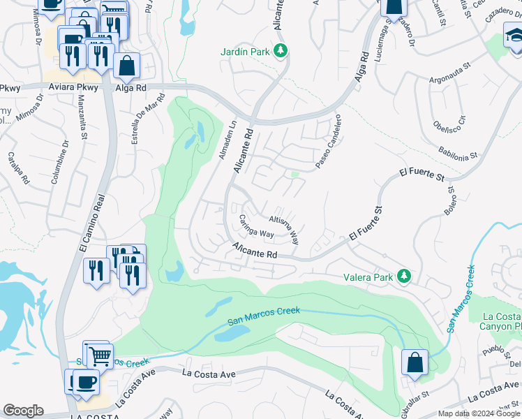 map of restaurants, bars, coffee shops, grocery stores, and more near 2306 Altisma Way in Carlsbad