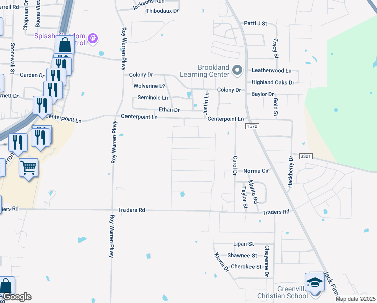 map of restaurants, bars, coffee shops, grocery stores, and more near 905 Tippit Lane in Greenville