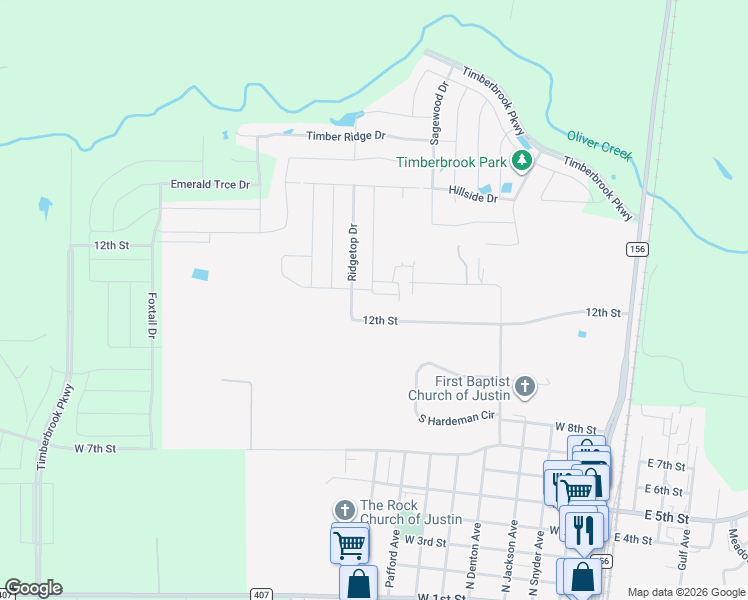 map of restaurants, bars, coffee shops, grocery stores, and more near 900 Valley Circle in Justin