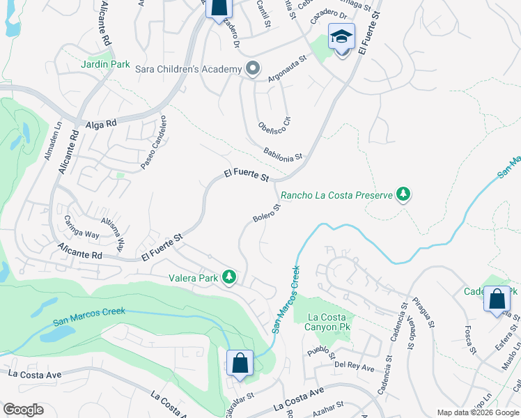 map of restaurants, bars, coffee shops, grocery stores, and more near 7319 Bolero Street in Carlsbad