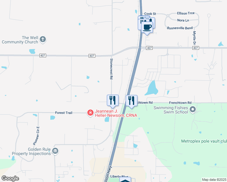 map of restaurants, bars, coffee shops, grocery stores, and more near 715 Stonecrest Road in Argyle