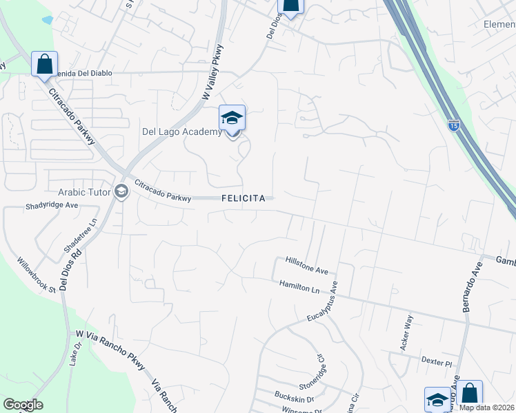 map of restaurants, bars, coffee shops, grocery stores, and more near 1776 Gamble Lane in Escondido