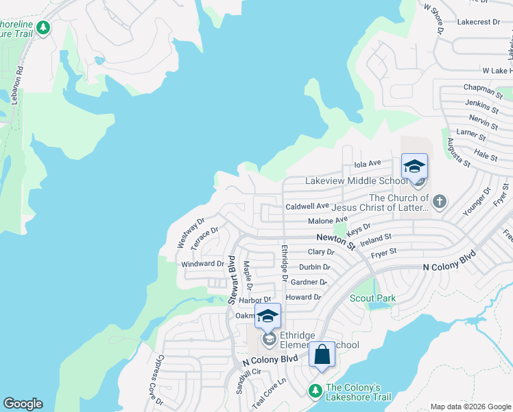 map of restaurants, bars, coffee shops, grocery stores, and more near 3828 Monterrey Circle in The Colony