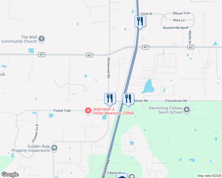 map of restaurants, bars, coffee shops, grocery stores, and more near 715 Stonecrest Road in Argyle