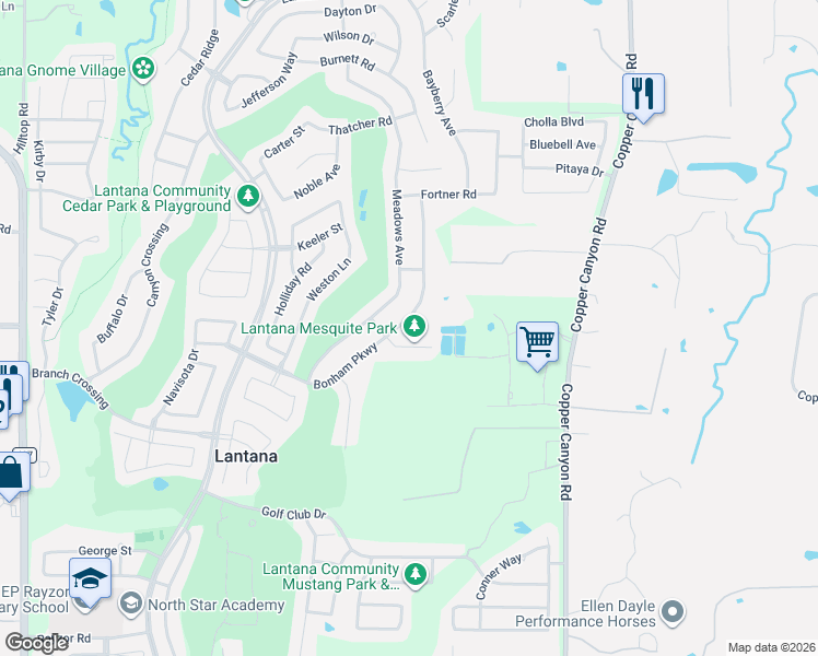 map of restaurants, bars, coffee shops, grocery stores, and more near 1350 Bonham Parkway in Lantana