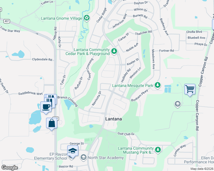 map of restaurants, bars, coffee shops, grocery stores, and more near 741 Bonham Parkway in Argyle