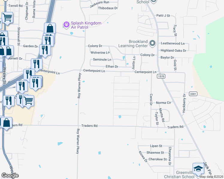 map of restaurants, bars, coffee shops, grocery stores, and more near 1101 Ethan Drive in Greenville
