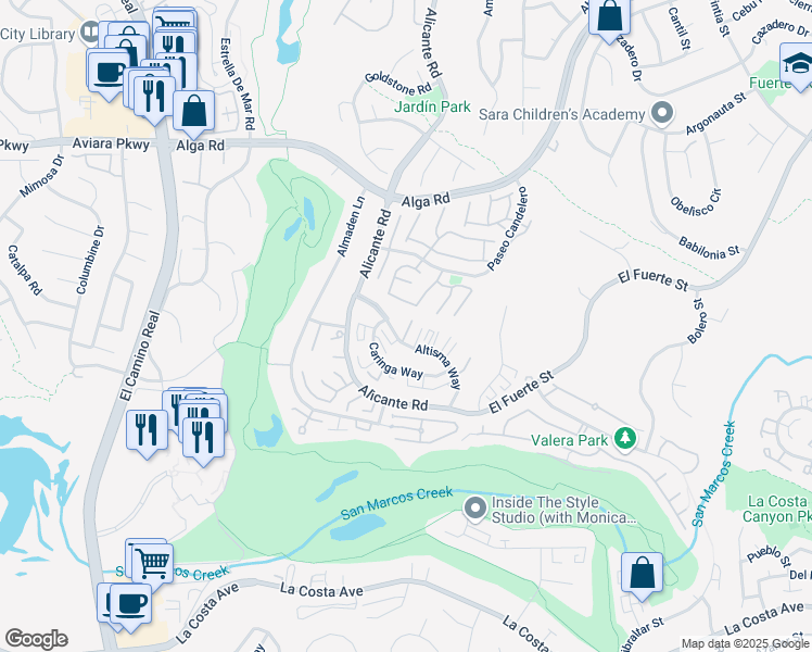 map of restaurants, bars, coffee shops, grocery stores, and more near 2308 Altisma Way in Carlsbad