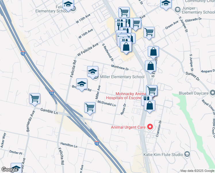 map of restaurants, bars, coffee shops, grocery stores, and more near 1964 Amarillo Place in Escondido