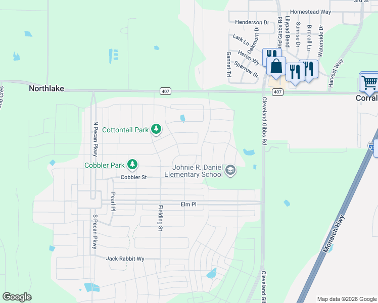 map of restaurants, bars, coffee shops, grocery stores, and more near Carpenter Street in Northlake