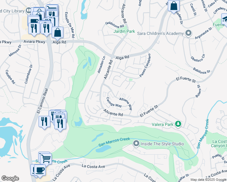 map of restaurants, bars, coffee shops, grocery stores, and more near 2305 Altisma Way in Carlsbad