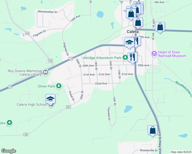 map of restaurants, bars, coffee shops, grocery stores, and more near 1820 22nd Avenue in Calera