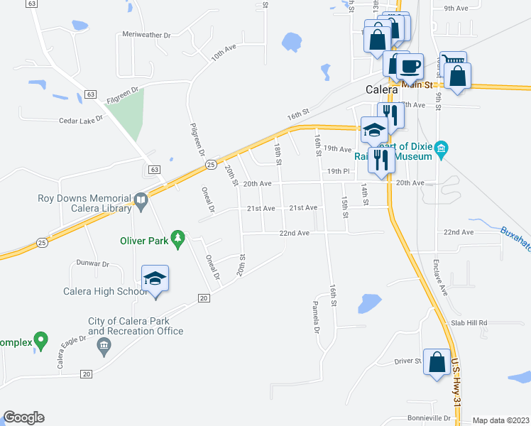 map of restaurants, bars, coffee shops, grocery stores, and more near 1865 21st Avenue in Calera
