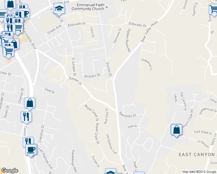 map of restaurants, bars, coffee shops, grocery stores, and more near 2154 Rancho Verde Drive in Escondido