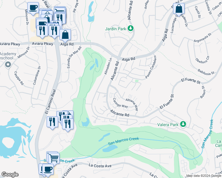 map of restaurants, bars, coffee shops, grocery stores, and more near 2251 Altisma Way in Carlsbad