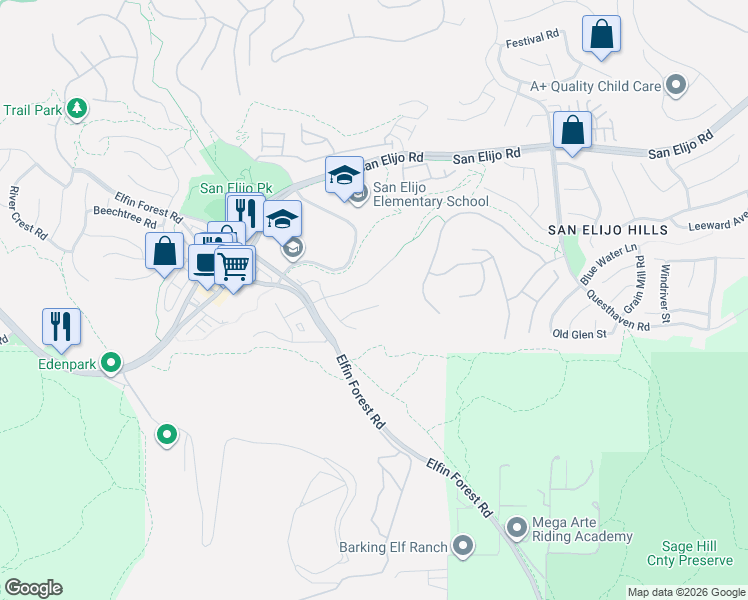 map of restaurants, bars, coffee shops, grocery stores, and more near 1132 Glen Ellen Place in San Marcos