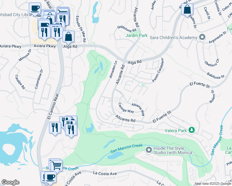 map of restaurants, bars, coffee shops, grocery stores, and more near 7085 Murillo Lane in Carlsbad