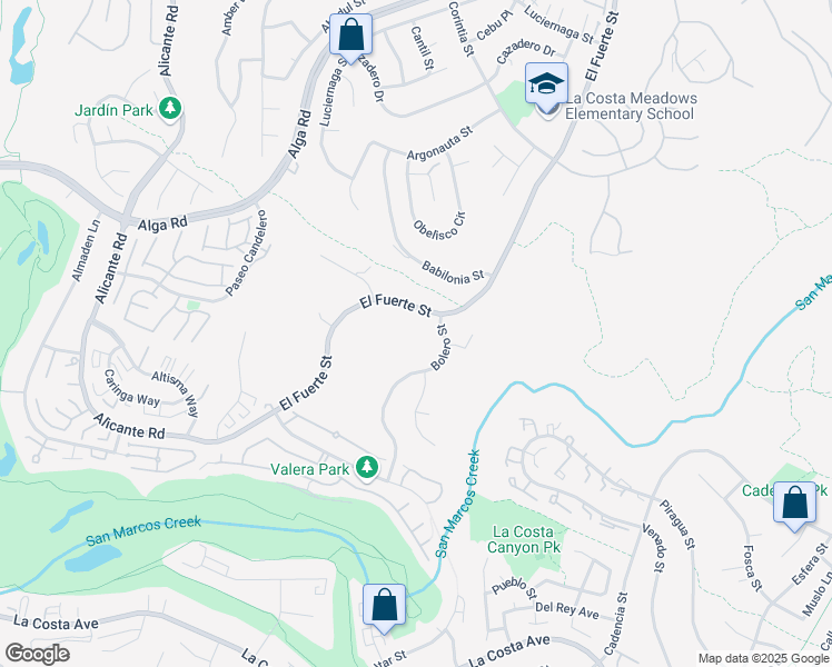 map of restaurants, bars, coffee shops, grocery stores, and more near 7220 El Fuerte Street in Carlsbad