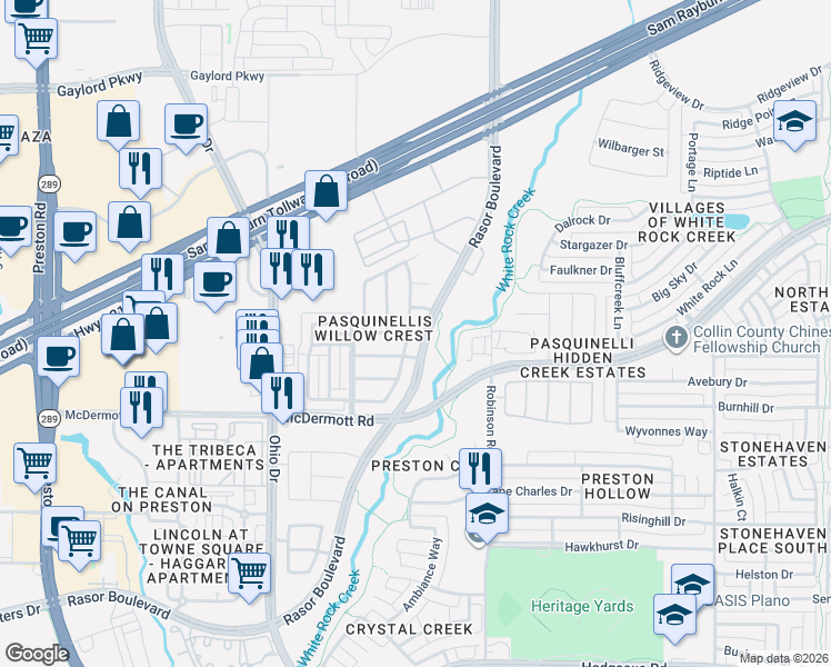 map of restaurants, bars, coffee shops, grocery stores, and more near 8716 Isaac Street in Plano