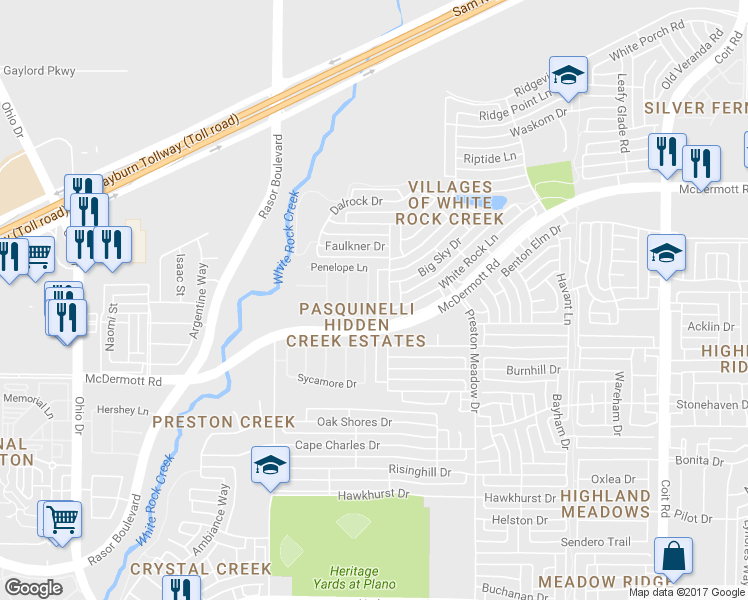 map of restaurants, bars, coffee shops, grocery stores, and more near 8735 Manhattan Avenue in Plano