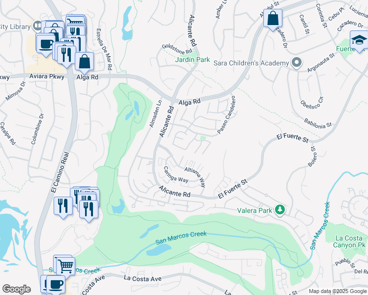 map of restaurants, bars, coffee shops, grocery stores, and more near 7083 Zubaron Lane in Carlsbad