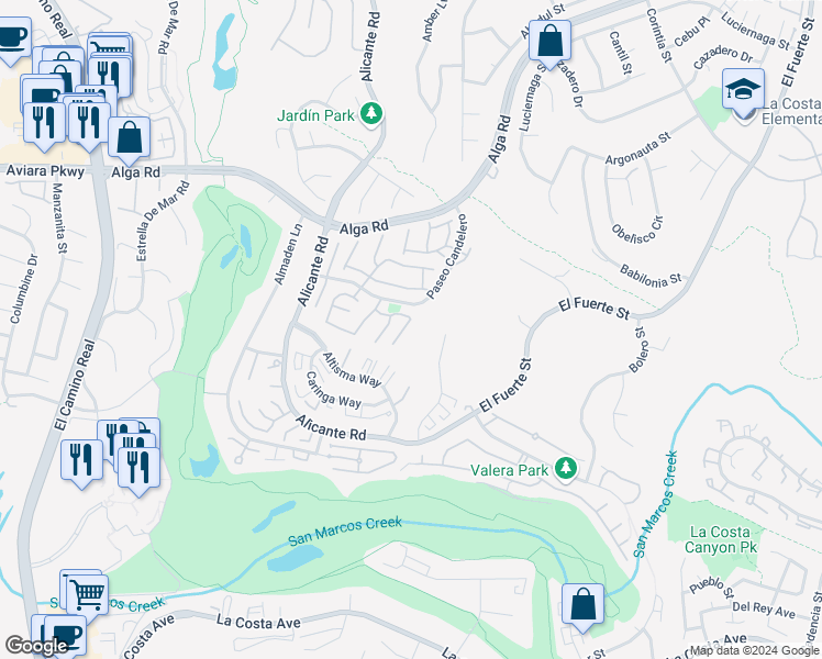 map of restaurants, bars, coffee shops, grocery stores, and more near 7058 Primentel Lane in Carlsbad