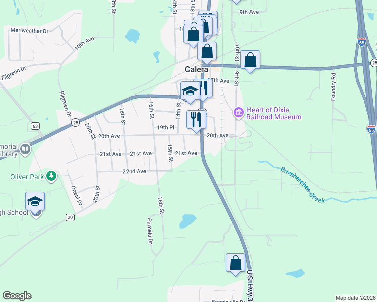 map of restaurants, bars, coffee shops, grocery stores, and more near 8624 U.S. 31 in Calera