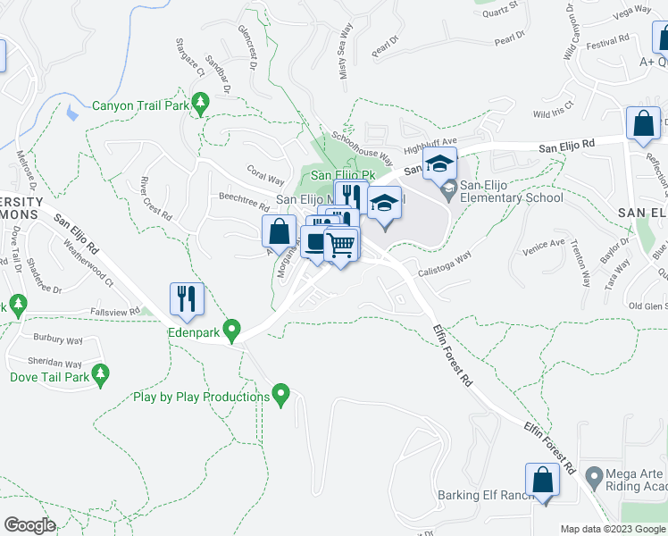 map of restaurants, bars, coffee shops, grocery stores, and more near 1523 San Elijo Road in San Marcos