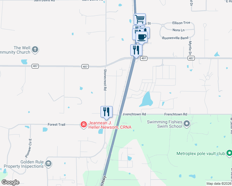 map of restaurants, bars, coffee shops, grocery stores, and more near 701 Charyl Lynn Drive in Argyle