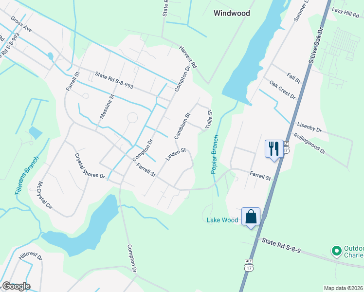 map of restaurants, bars, coffee shops, grocery stores, and more near 102 Cambium Street in Moncks Corner