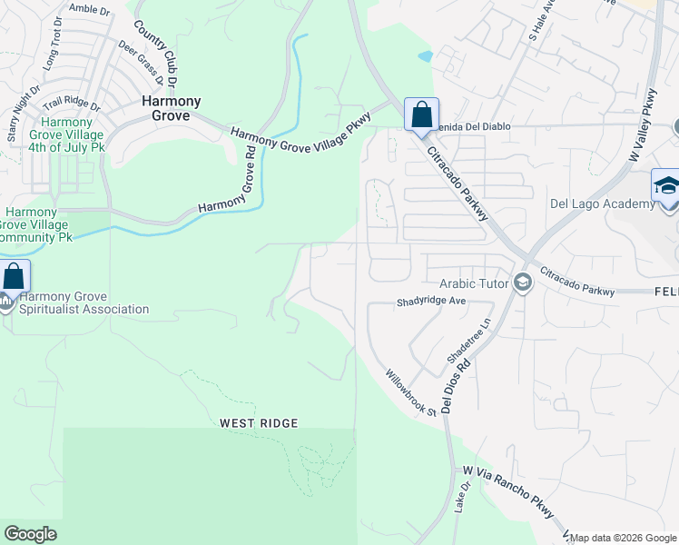 map of restaurants, bars, coffee shops, grocery stores, and more near 2205 Johnston Road in Escondido