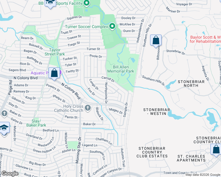 map of restaurants, bars, coffee shops, grocery stores, and more near 5901 Madison Drive in The Colony