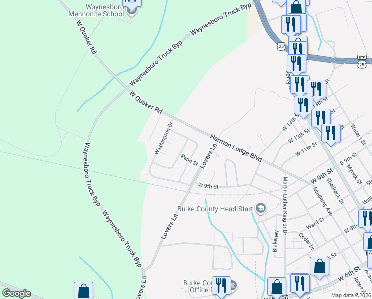 map of restaurants, bars, coffee shops, grocery stores, and more near 906 Kingston Drive in Waynesboro