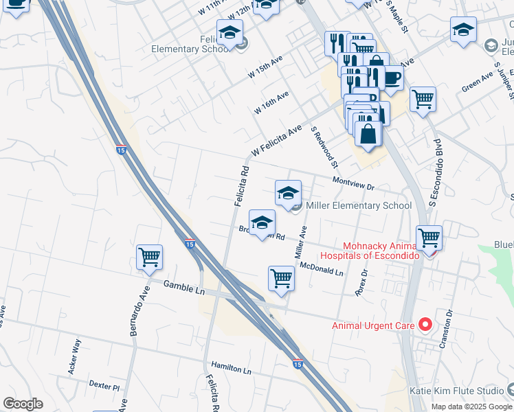 map of restaurants, bars, coffee shops, grocery stores, and more near 1980 Felicita Road in Escondido