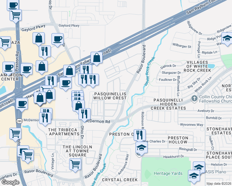 map of restaurants, bars, coffee shops, grocery stores, and more near 8716 Isaac Street in Plano
