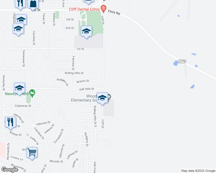 map of restaurants, bars, coffee shops, grocery stores, and more near 1003 Cliff Drive in Graham
