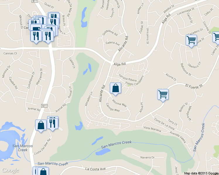 map of restaurants, bars, coffee shops, grocery stores, and more near 7085 Murillo Lane in Carlsbad