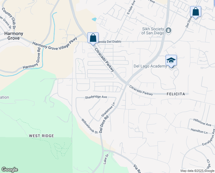 map of restaurants, bars, coffee shops, grocery stores, and more near 2400 West Valley Parkway in Escondido
