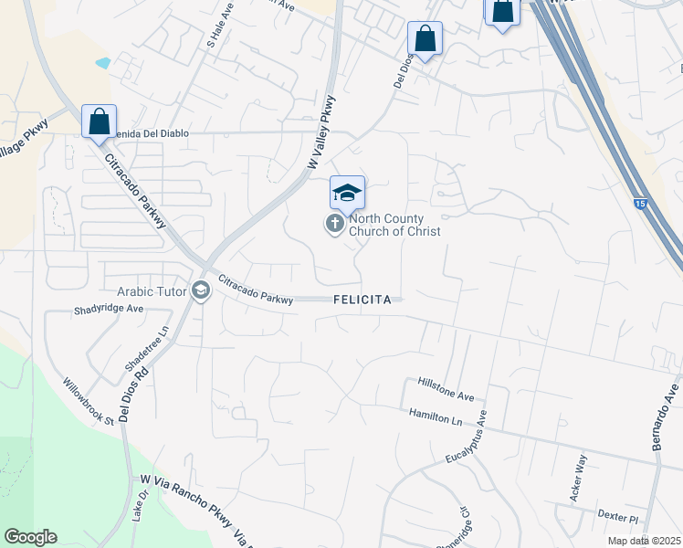 map of restaurants, bars, coffee shops, grocery stores, and more near 1772 Crescent Knolls Glen in Escondido