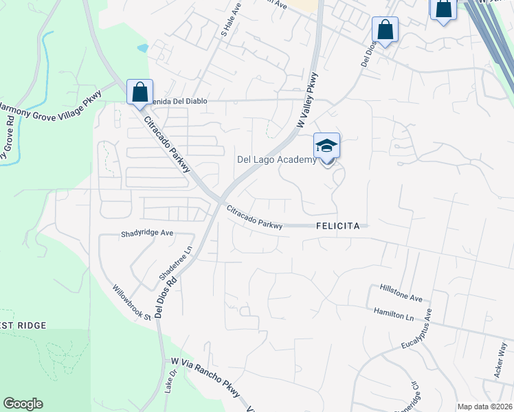 map of restaurants, bars, coffee shops, grocery stores, and more near 1728 Mesa Grande Road in Escondido