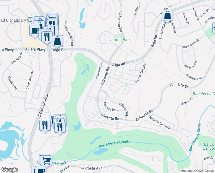 map of restaurants, bars, coffee shops, grocery stores, and more near 7085 Murillo Lane in Carlsbad