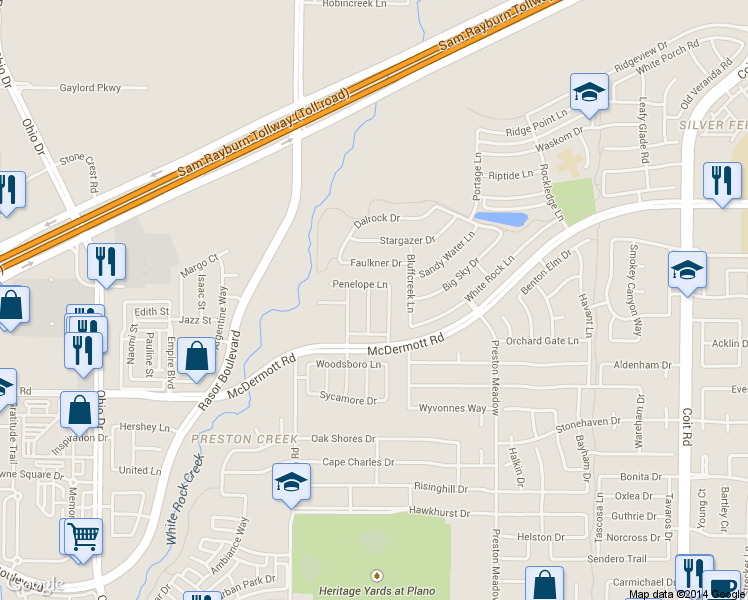 map of restaurants, bars, coffee shops, grocery stores, and more near 8735 Manhattan Avenue in Plano