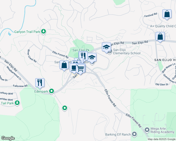 map of restaurants, bars, coffee shops, grocery stores, and more near 1291 Elfin Forest Road East in San Marcos