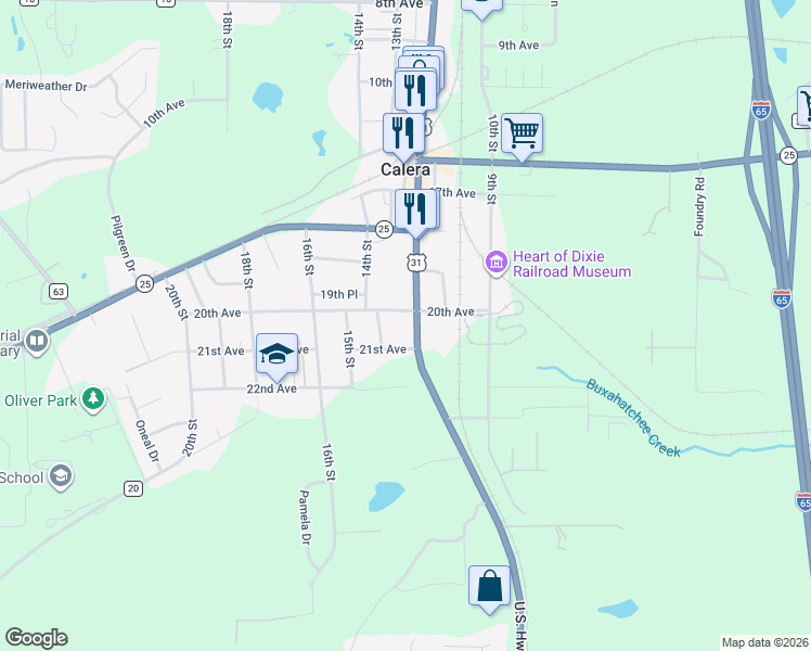 map of restaurants, bars, coffee shops, grocery stores, and more near 8624 U.S. 31 in Calera