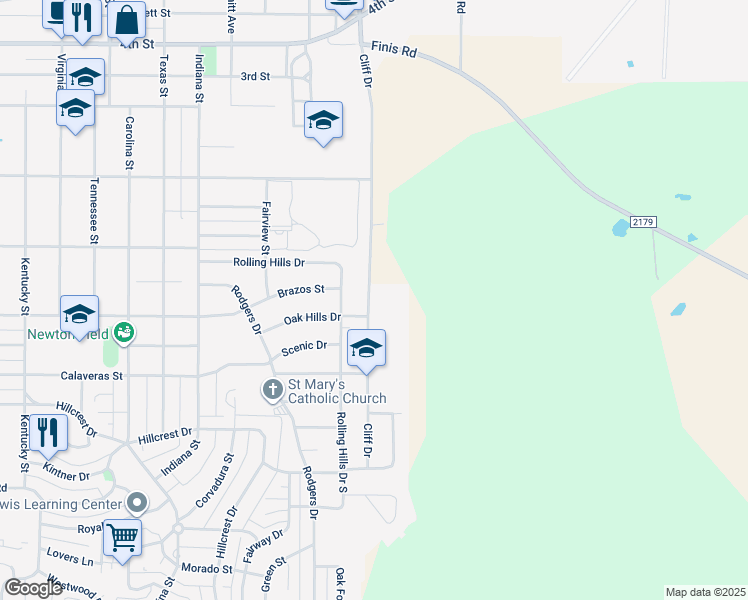 map of restaurants, bars, coffee shops, grocery stores, and more near 1003 Cliff Drive in Graham