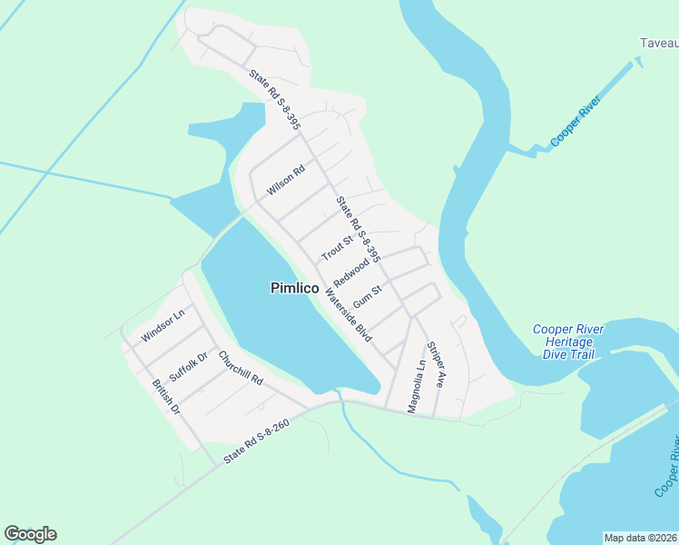 map of restaurants, bars, coffee shops, grocery stores, and more near 1703 Redwood in Moncks Corner