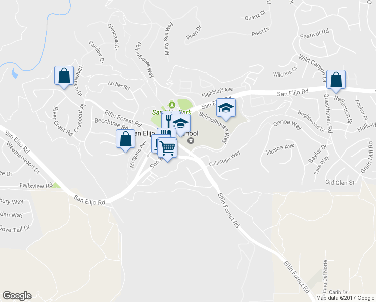 map of restaurants, bars, coffee shops, grocery stores, and more near 1215 Elfin Forest Road in San Marcos