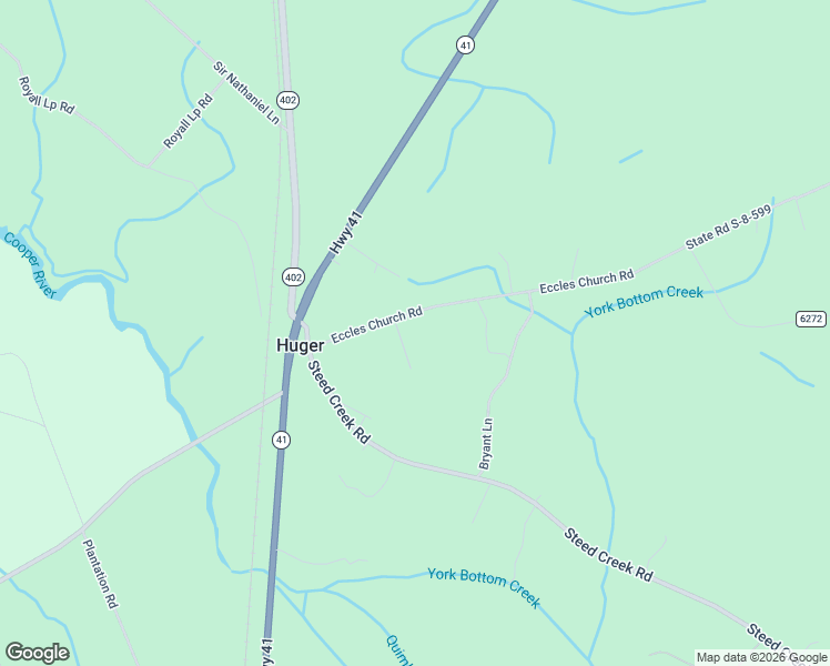 map of restaurants, bars, coffee shops, grocery stores, and more near 1043 Eccles Church Road in Huger