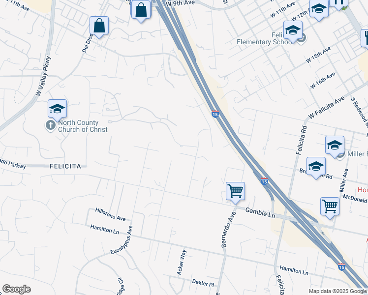 map of restaurants, bars, coffee shops, grocery stores, and more near 2057 Lemon Avenue in Escondido