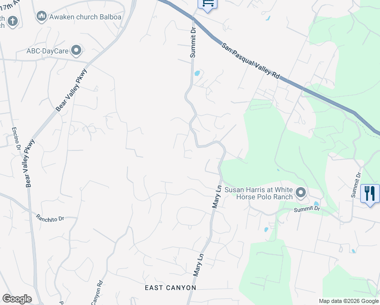 map of restaurants, bars, coffee shops, grocery stores, and more near 2476 Briarwood Court in Escondido